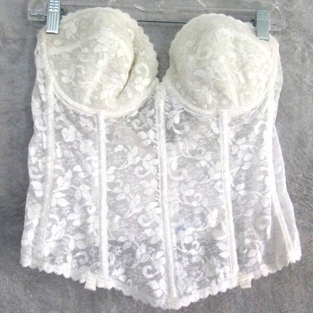 Vintage JCPenney Women's 38C White Lace Bustier Corset Longline Bra Bridal Linge